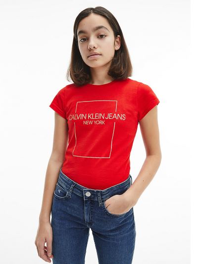 Calvin Klein Ruhák HU308651 | Calvin Klein Slim Organic Cotton Logo Lány Póló Piros